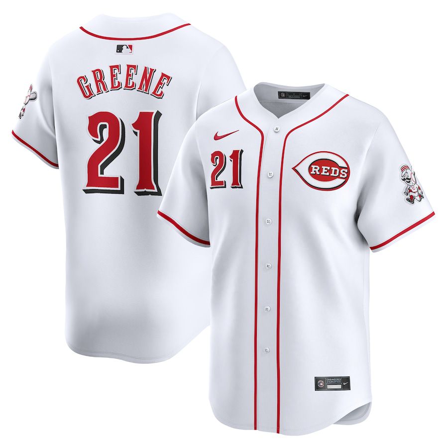 Men Cincinnati Reds 21 Hunter Greene Nike White Home Limited Player MLB Jersey